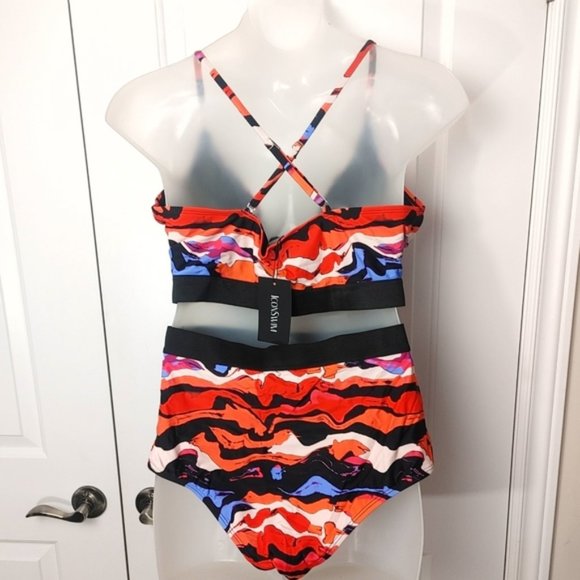Swim icon 2 piece multi color plus size - Picture 4 of 8